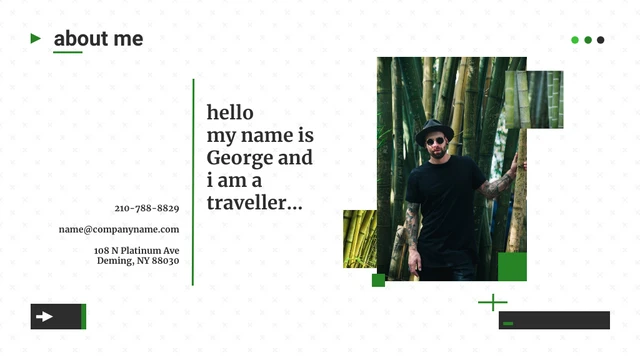 Simple Green White About Me Presentation - Page 1