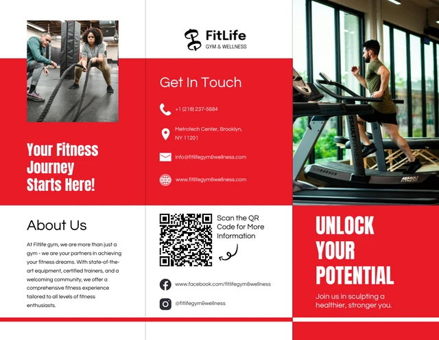 Black and Red Gym Tri Fold Brochure - Page 1