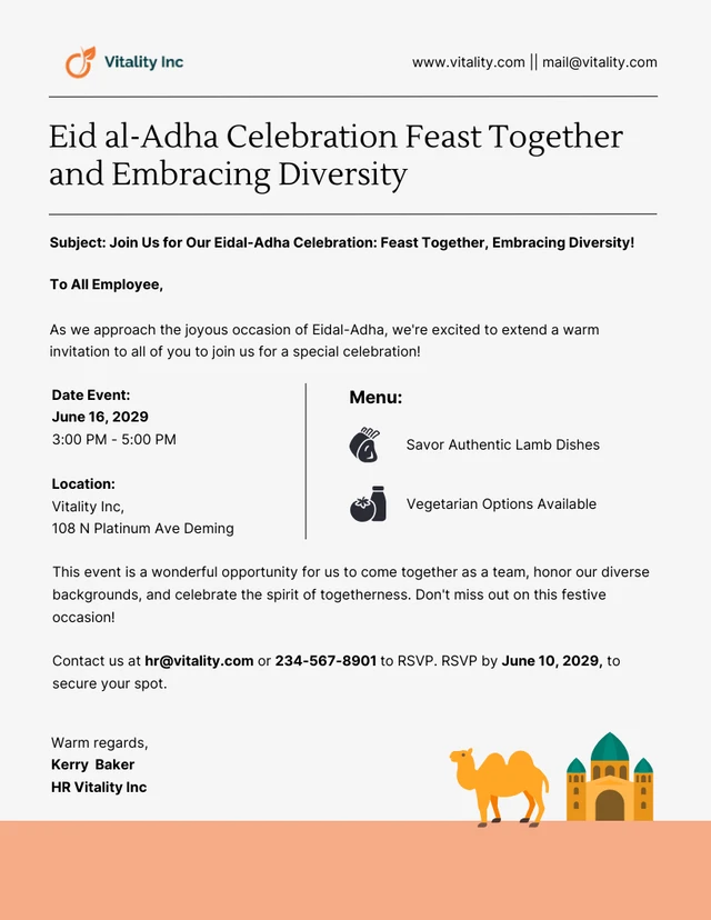 Eid al-Adha Celebration Feast Together and Embracing Diversity Email Newsletter Template