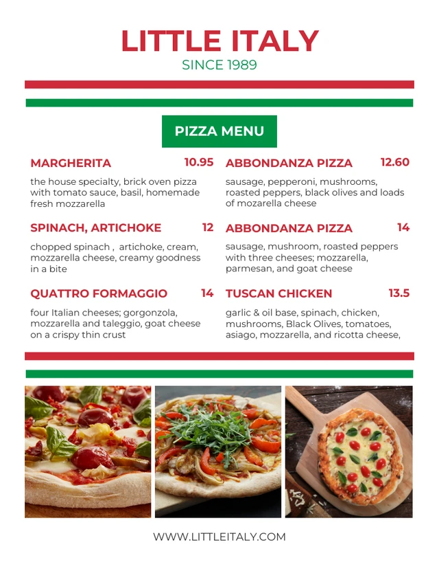 White Red And Green Minimalist Line Italian Food Menu Template