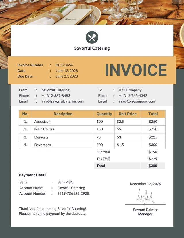 Buffet Catering Invoice Template