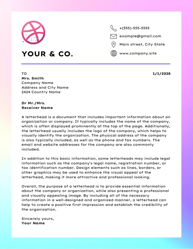 Gradient Colorful Modern Graphic Design Letterhead Template
