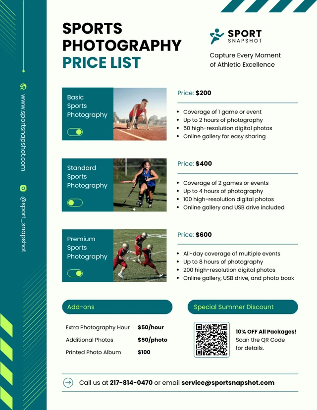 Sports Photography Price List Template