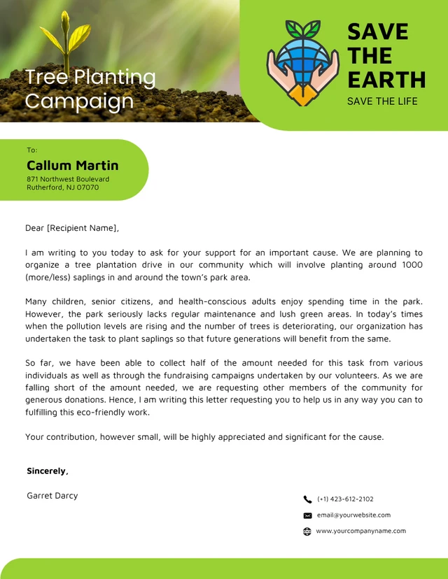 Green And White Tree Planting Campaign Letterhead
