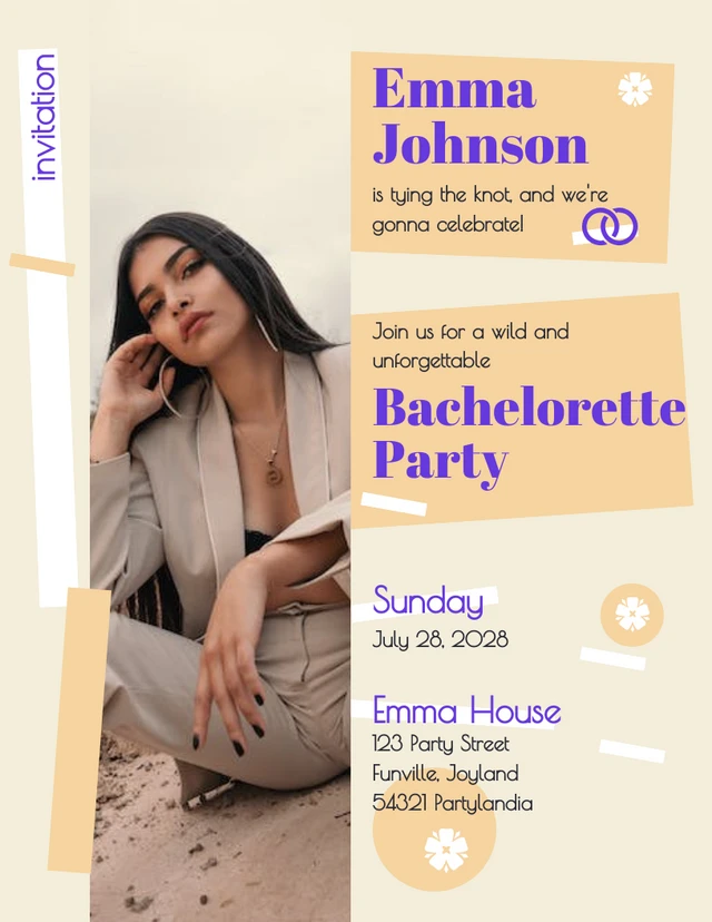 Beige And Purple Bachelorette Party Invitation Template