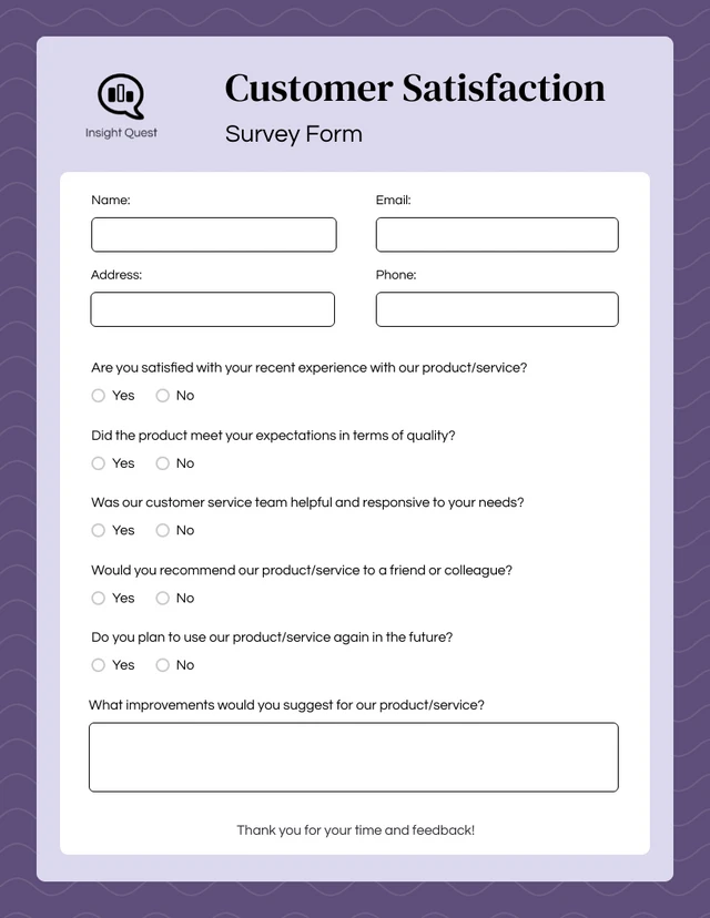 Purple and White Survey Form Template