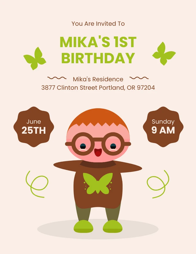 Beige Simple Illustration Butterfly Birthday Invitation Template