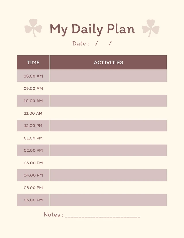 Cream Minimalist Aesthetic My Daily Plan Schedule Template