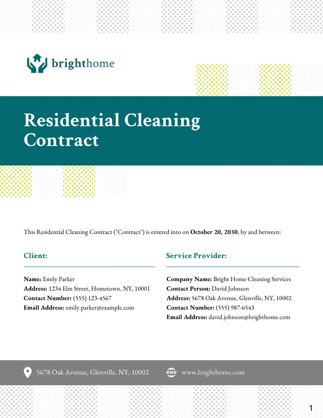 Residential Cleaning Contract Template - Page 1