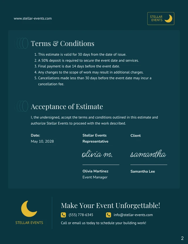 Event Planning Estimate Template - Page 2