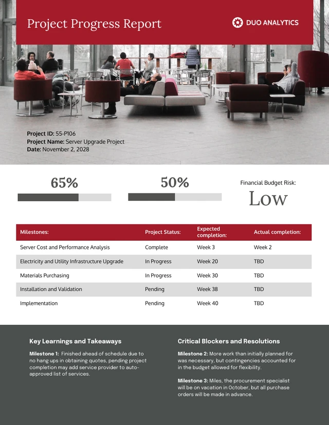 Single Project Summary Progress Report Template