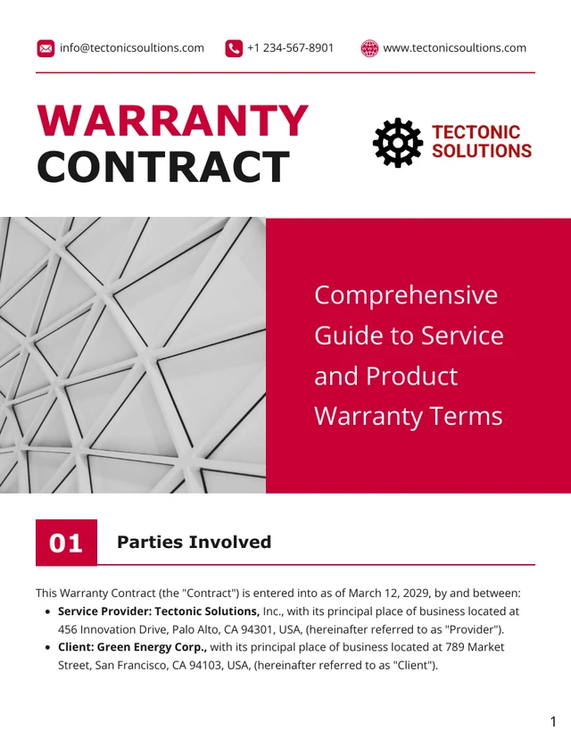 Warranty Contract Template - Page 1