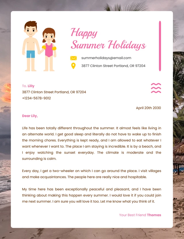 Neutral Minimalist Happy Summer Holidays Letterhead
