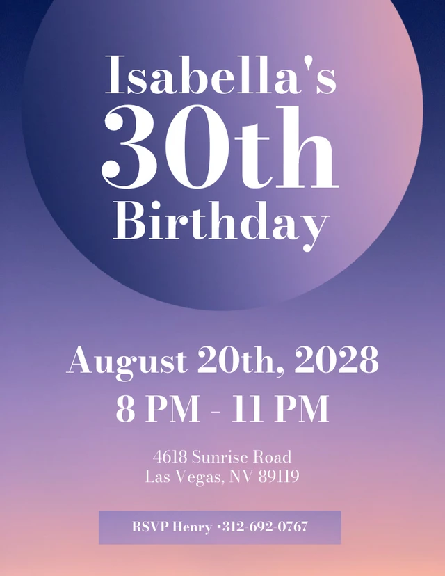 Gradient 30th Birthday Invitations Template