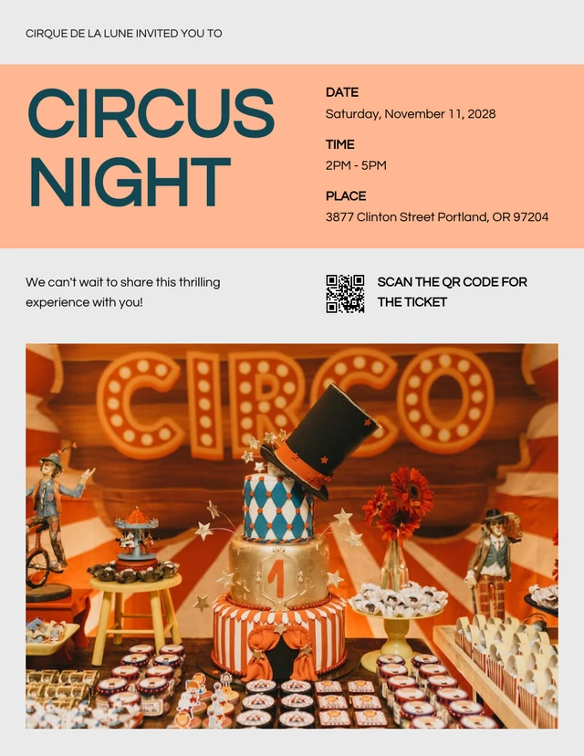 Modern Orange And Blue Circus Invitation Template