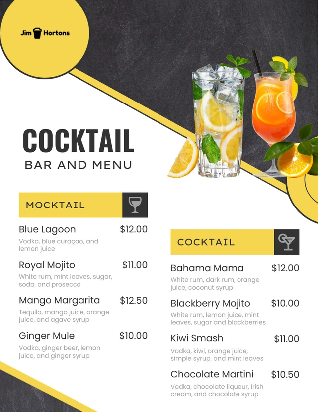 Cocktail Menu