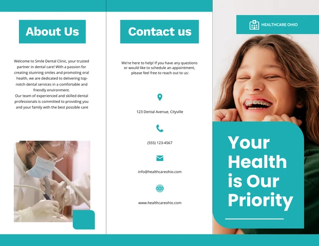 Teal Green Minimalist Dental Tri Fold Brochure - Page 1