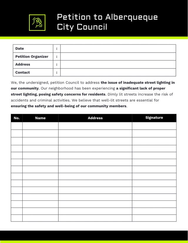 Simple Black White Petition Form Template