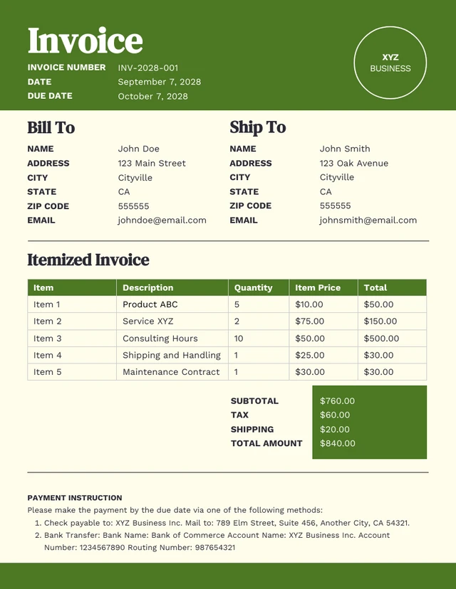 Simple Green Lemon Business Invoice  Template