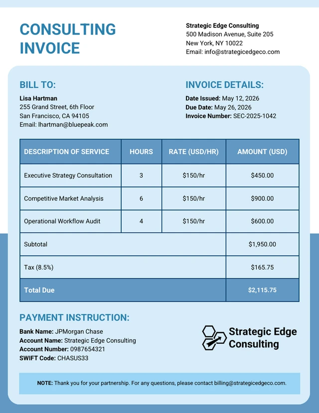 Simple Consultation Invoices for Client Billing Template Simple Consultation Invoices for Client Billing Template