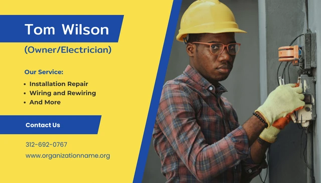 Blue Yellow Picture Business Card Electrician - Page 2