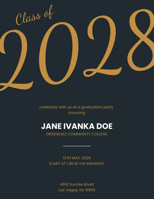 Elegant Navy and Gold Graduation Invitation Template