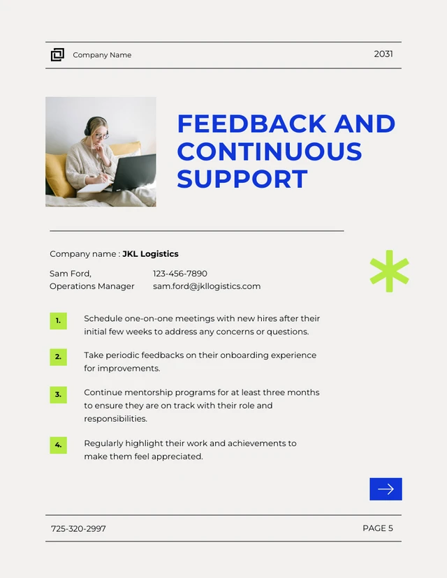 White Blue And Neon Green Onboarding Plan - Page 5