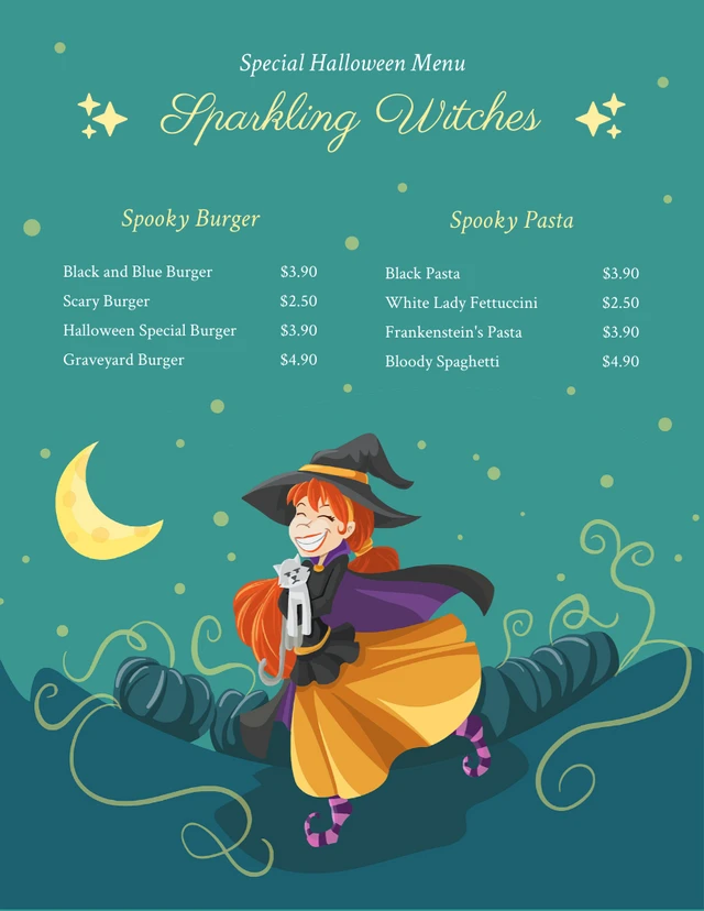 Green Classic Playful Illustration Special Halloween Menu Template