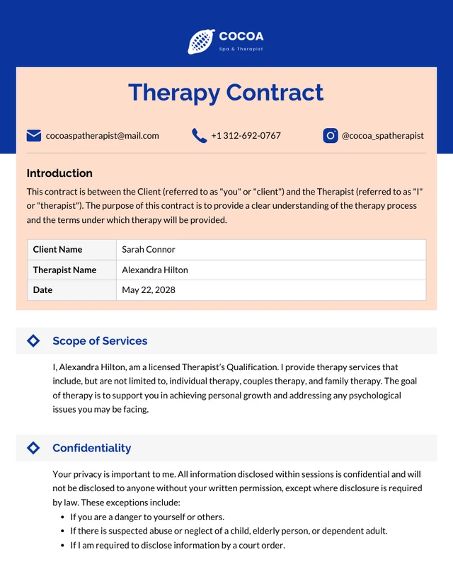 Therapy Contract Template - Page 1