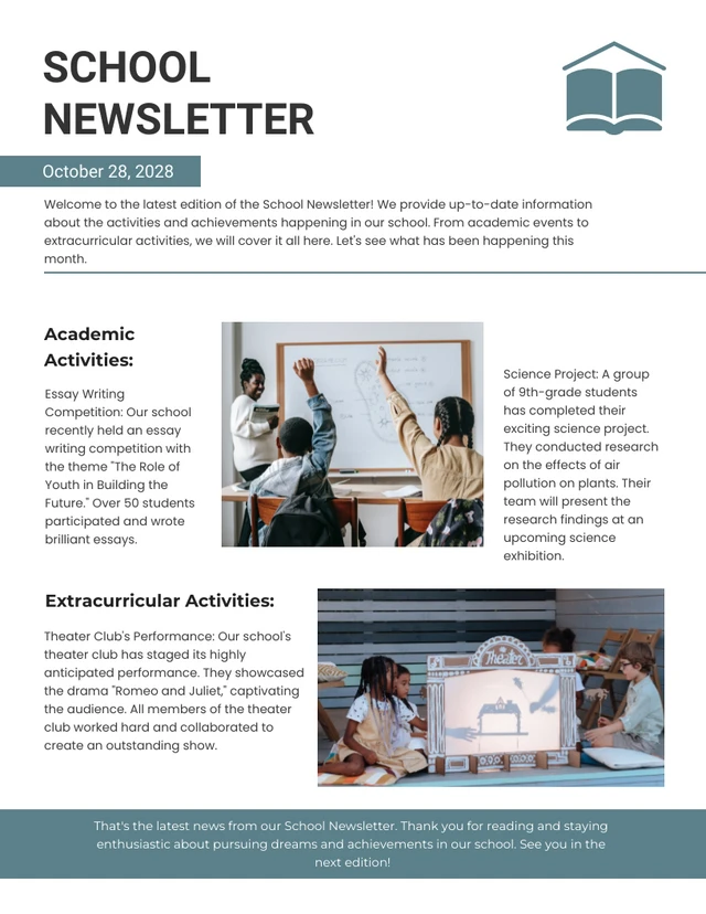 White & Green Pastel School Newsletter Template