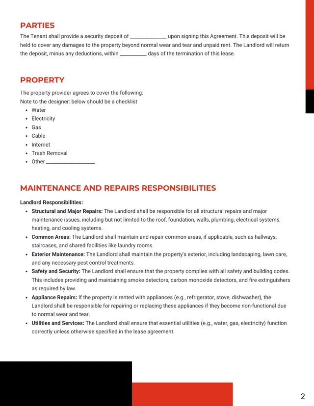 Clean Simple White, Red and Black Lease Contract - Page 2