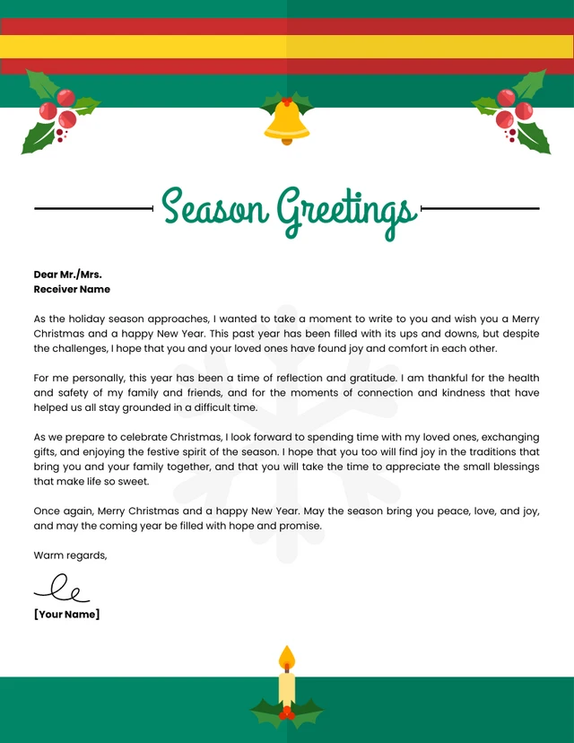 White And Green Simple Illustration Season Greetings Christmas Letterhead Template
