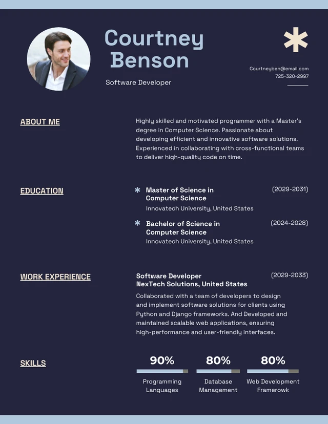 Black Blue and Cream Tech Resume Template