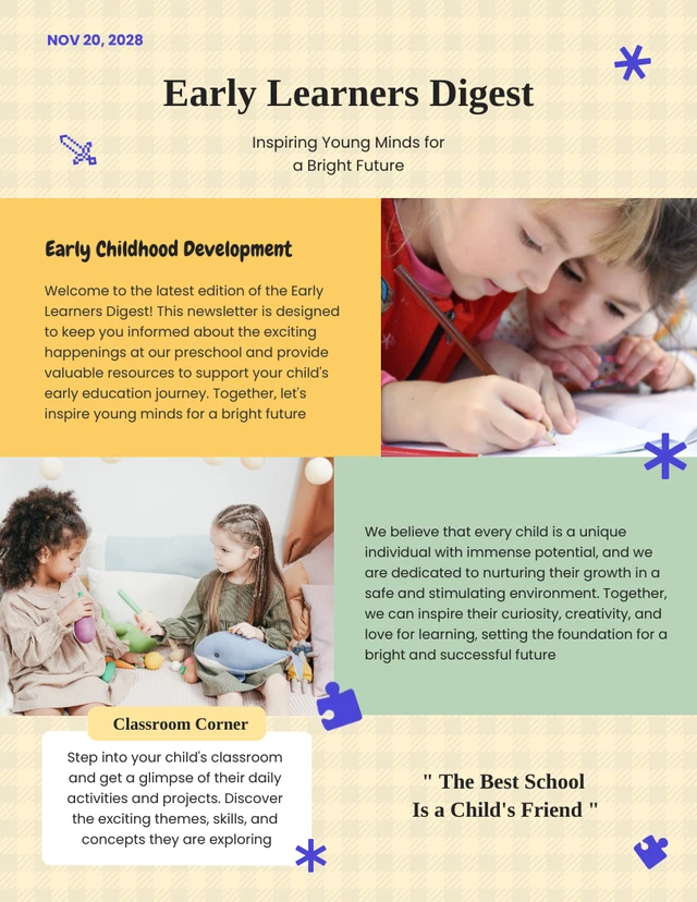 White Simple Pre School Newsletter Template