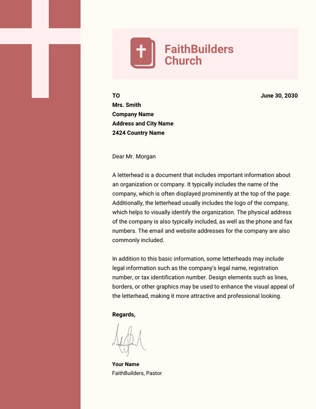 Beige And Dark Pink Pastel Minimalist Church Letterhead Template
