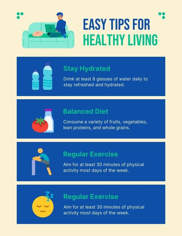 Light Yellow And Blue Minimalist Tips Healthy Living Infographic Poster Template