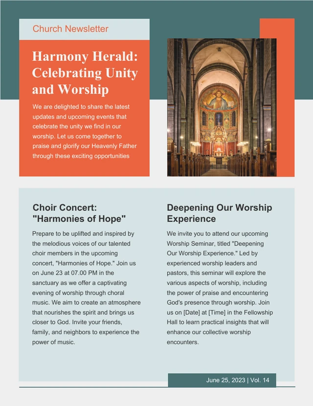 Simple Green & Orange Church Newsletter Template