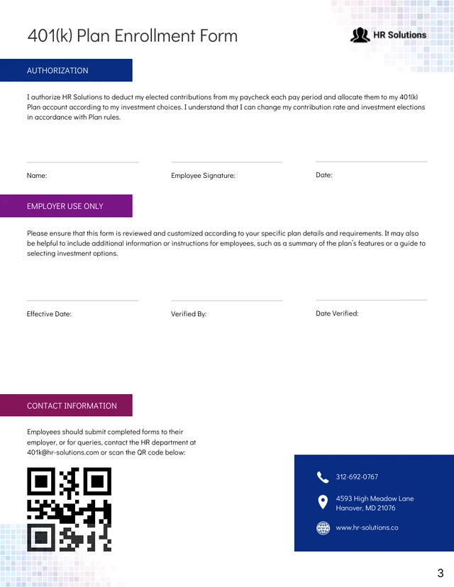 401(k) Plan Enrollment Form - Page 3