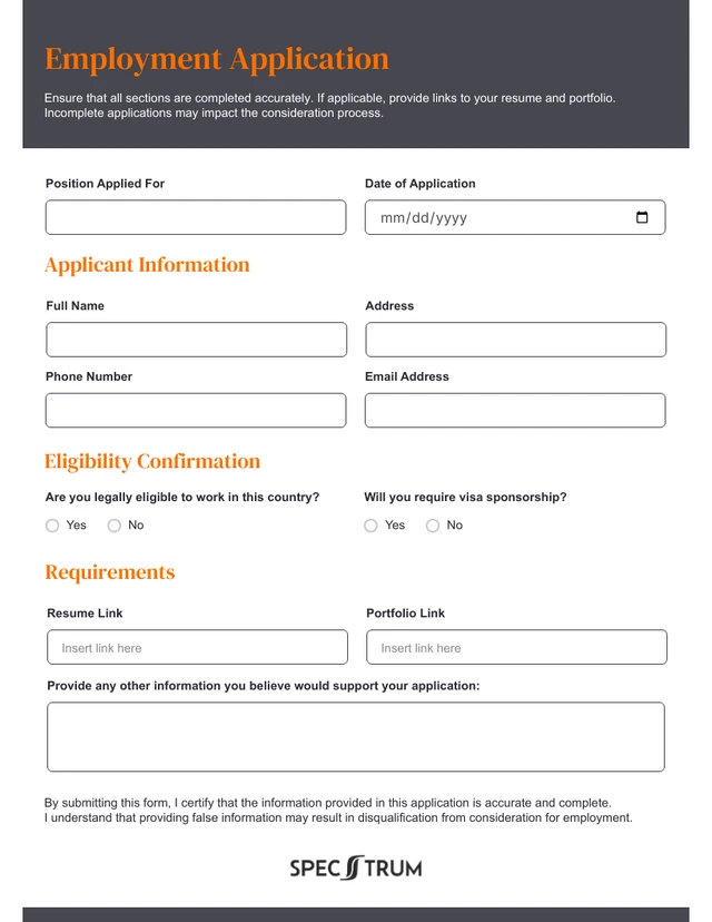 Grey Orange Employment Application Form Template