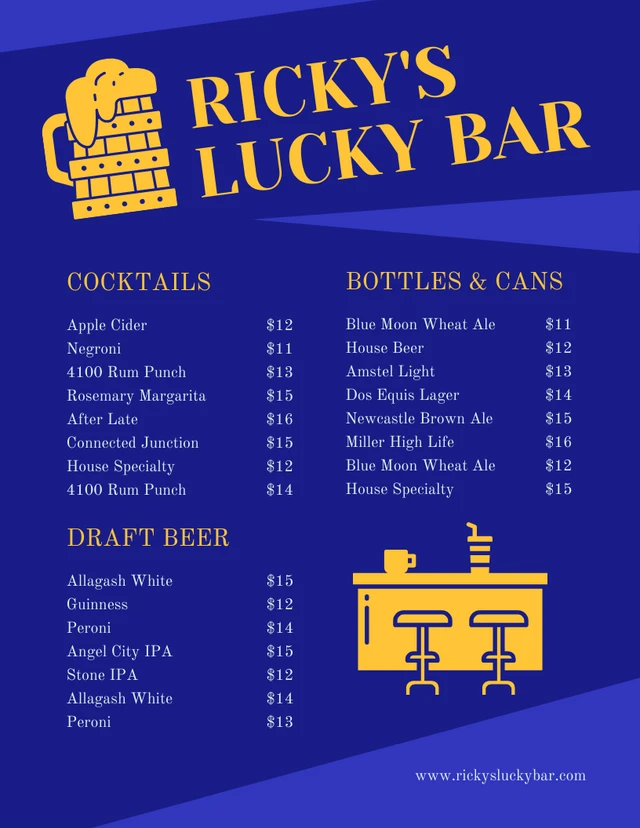 Blue And Yellow Simple Pub Menu Template