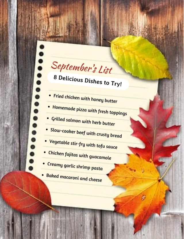 Red Orange September Dishes List Template