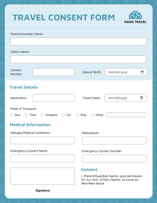 Travel Consent Form Template