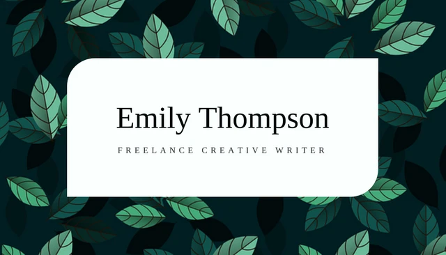 Dark Green Tropical Pattern Freelance Writer Business Card - Page 1