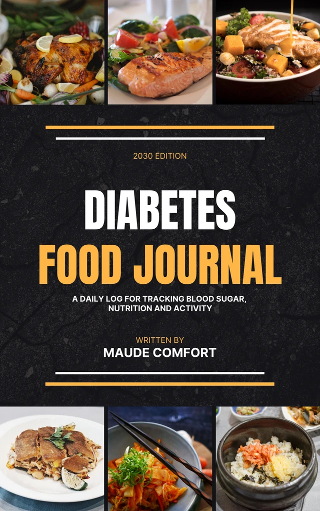 Black Modern Photo Diabetes Food Journal Book Cover Template