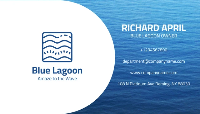 Dark Blue And White Minimalist Water Texture Business Professional Pool Name Card - Page 2