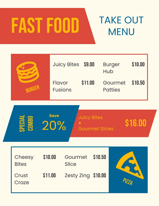 Red And Orange Parallelogram Take Out Menu Template