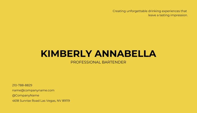 Modern Yellow and Black Bartender Business Card - Page 2