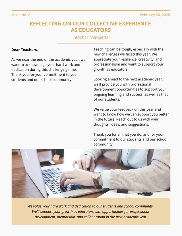 Minimalist Gold Monochrome Teacher Newsletter