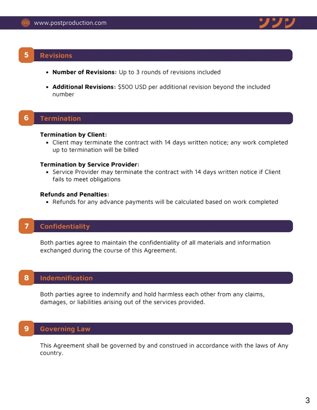 Post Production Contract Template - Page 3