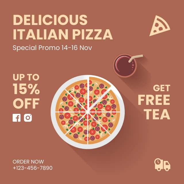 Brown Simple Illustration Itailian Pizza Instagram Banner